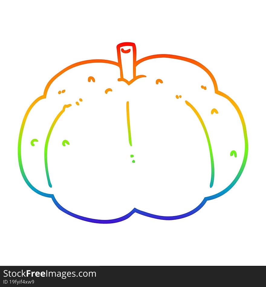 rainbow gradient line drawing of a cartoon pumpkin