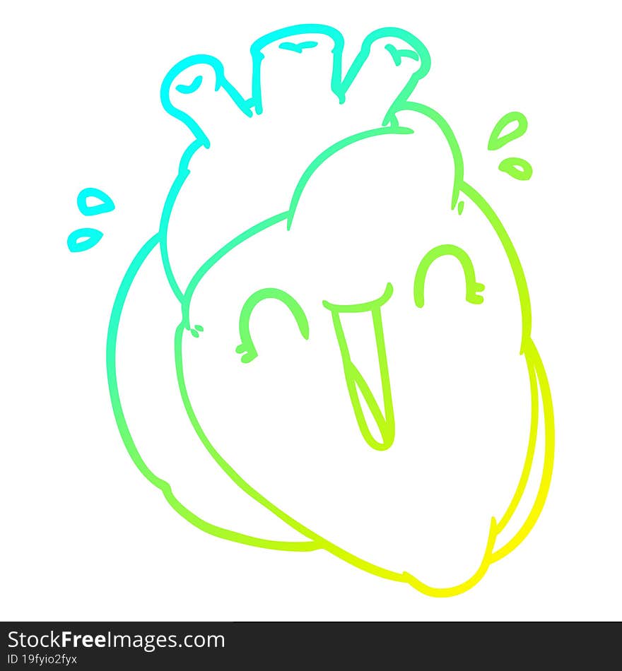 cold gradient line drawing of a cartoon heart laughing