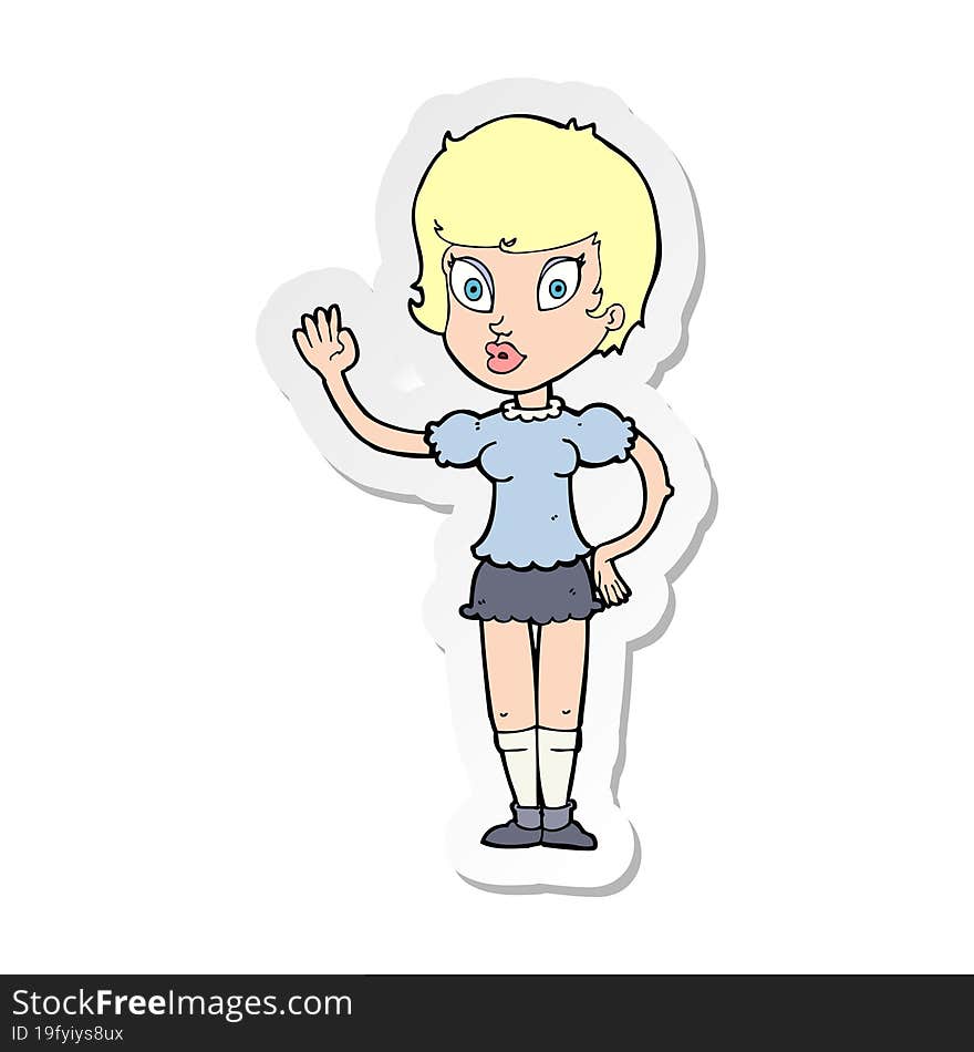 Sticker Of A Cartoon Pretty Girl Waving