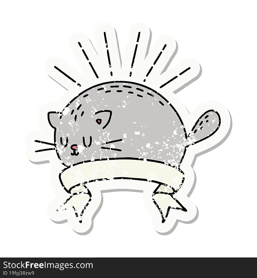 grunge sticker of tattoo style happy cat