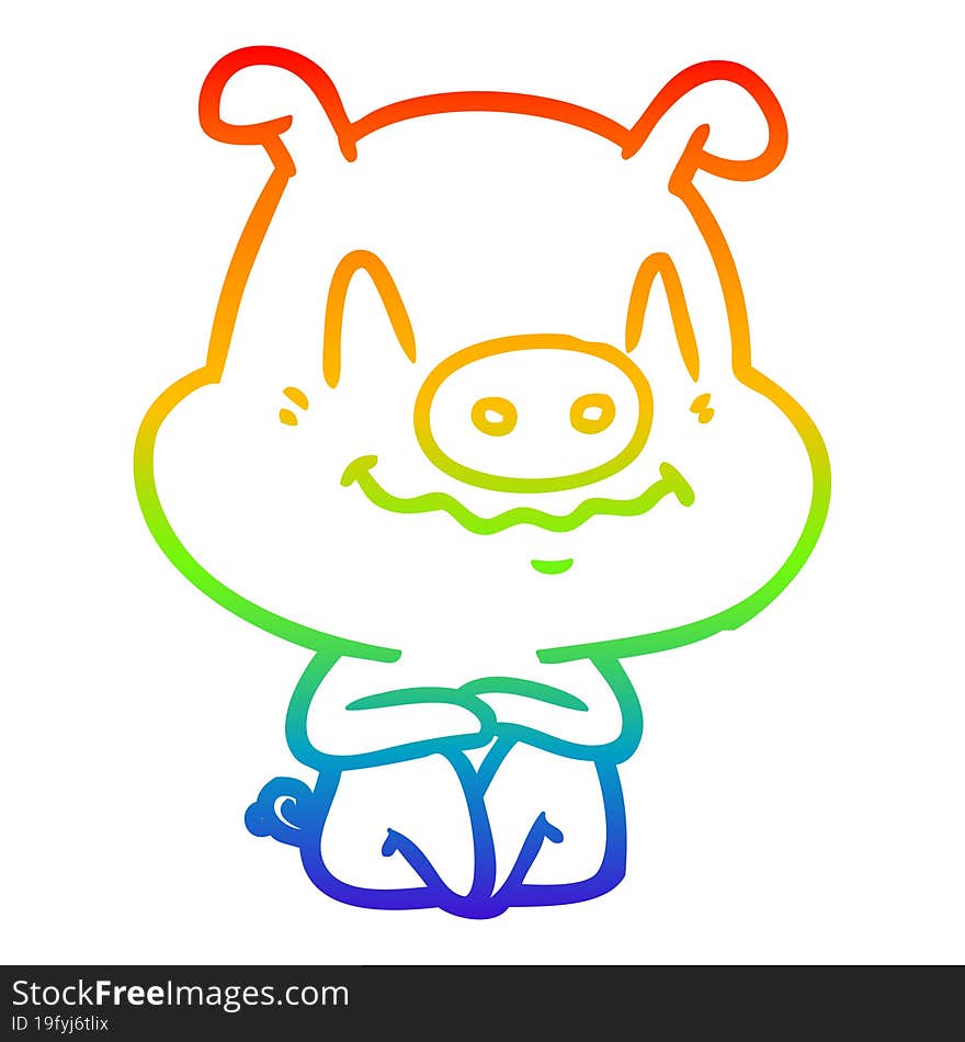 Rainbow Gradient Line Drawing Nervous Cartoon Pig Sitting