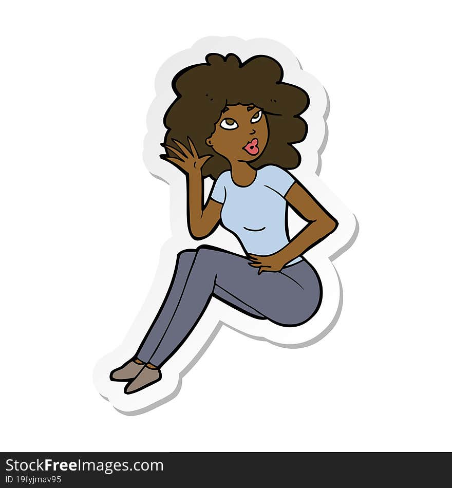 sticker of a cartoon woman listening