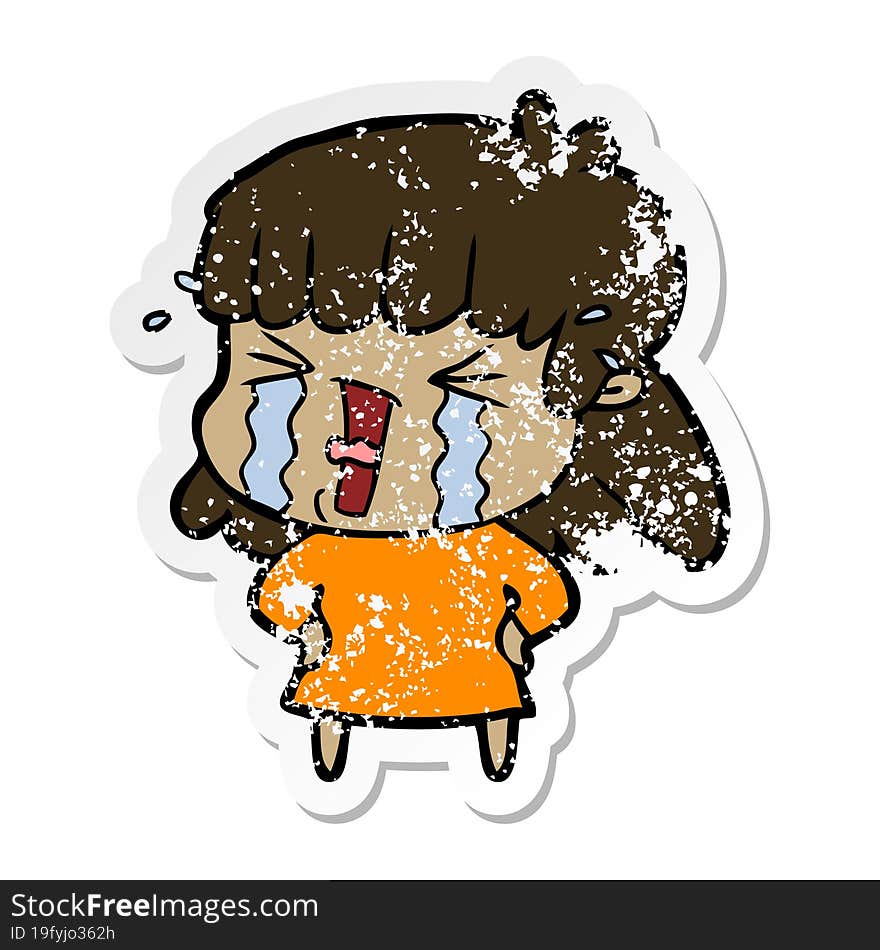 distressed sticker of a cartoon woman in tears