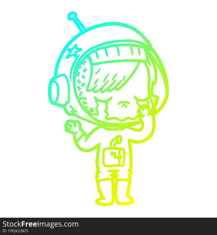 Cold Gradient Line Drawing Cartoon Crying Astronaut Girl