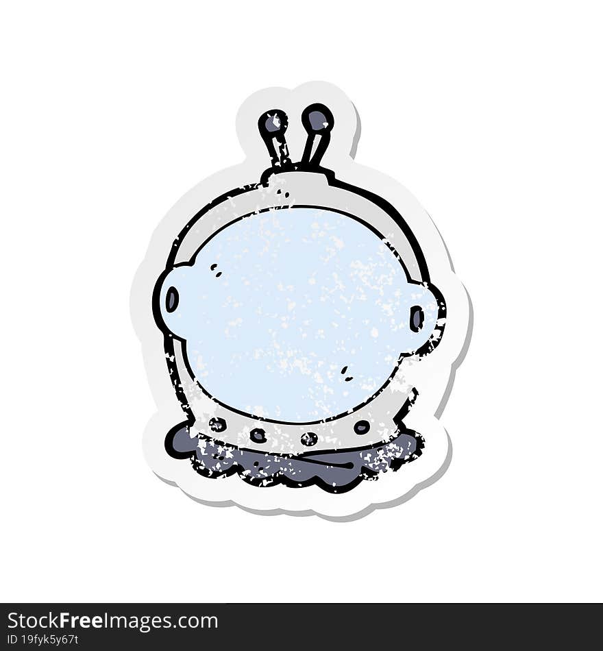 retro distressed sticker of a cartoon astronaut helmet