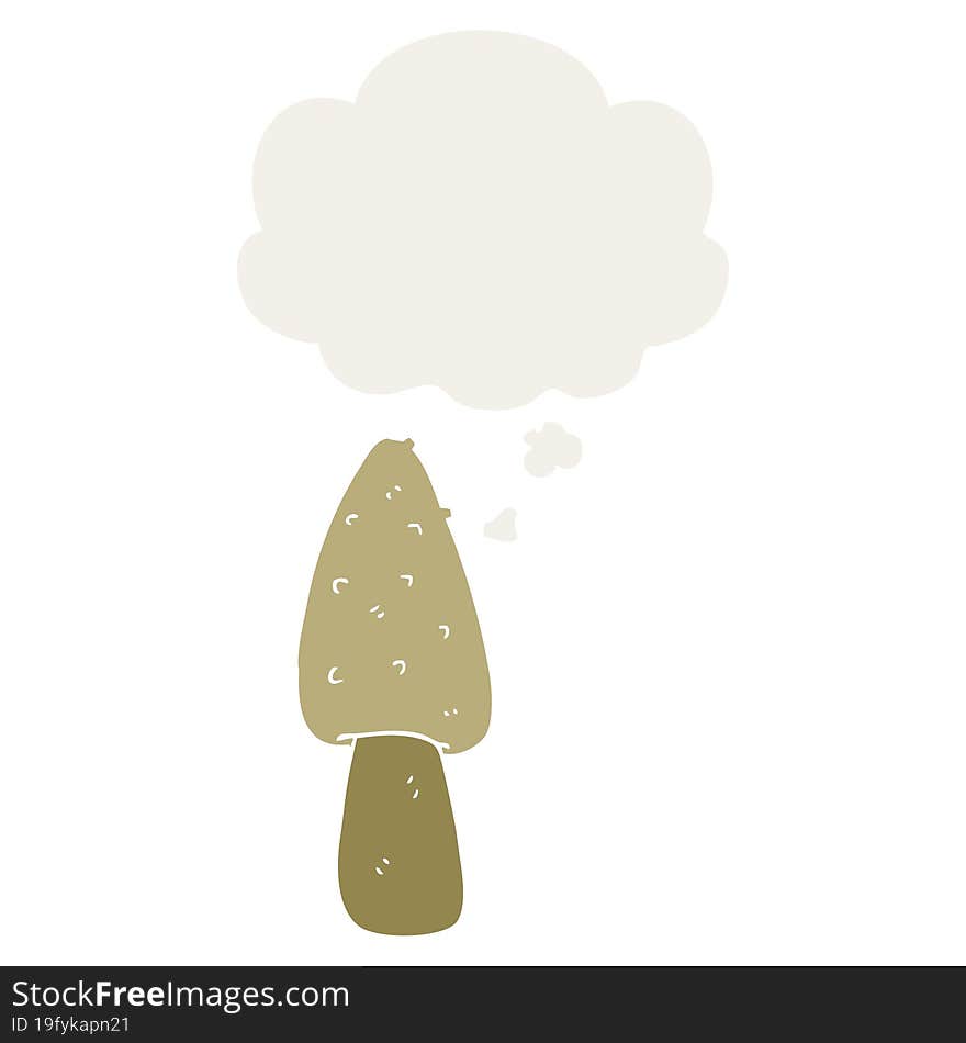 cartoon mushroom with thought bubble in retro style