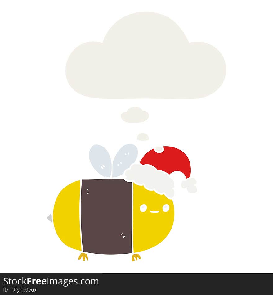 cartoon christmas bee with thought bubble in retro style