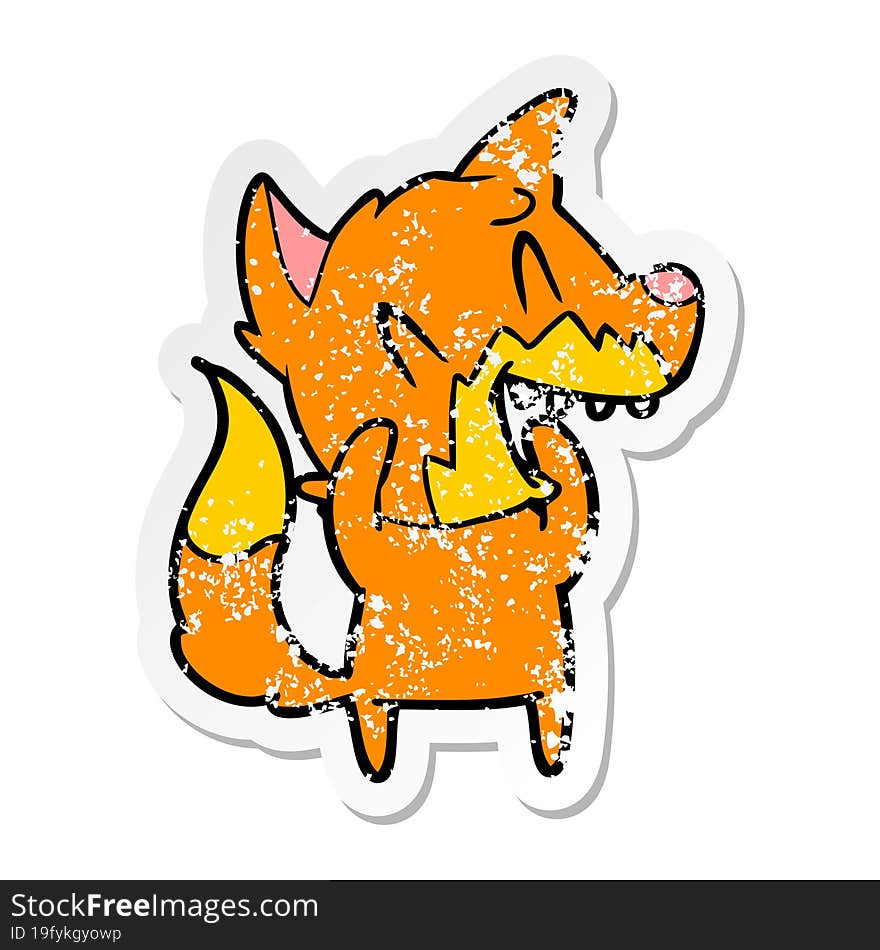 distressed sticker of a laughing fox cartoon