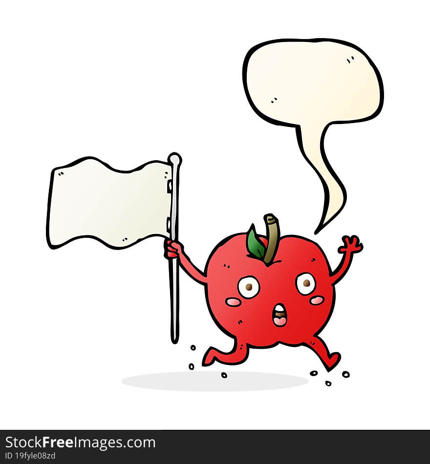 Cartoon Funny Apple With Flag With Speech Bubble