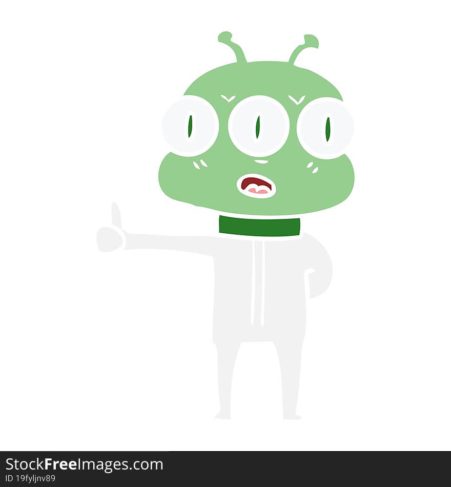 flat color style cartoon three eyed alien