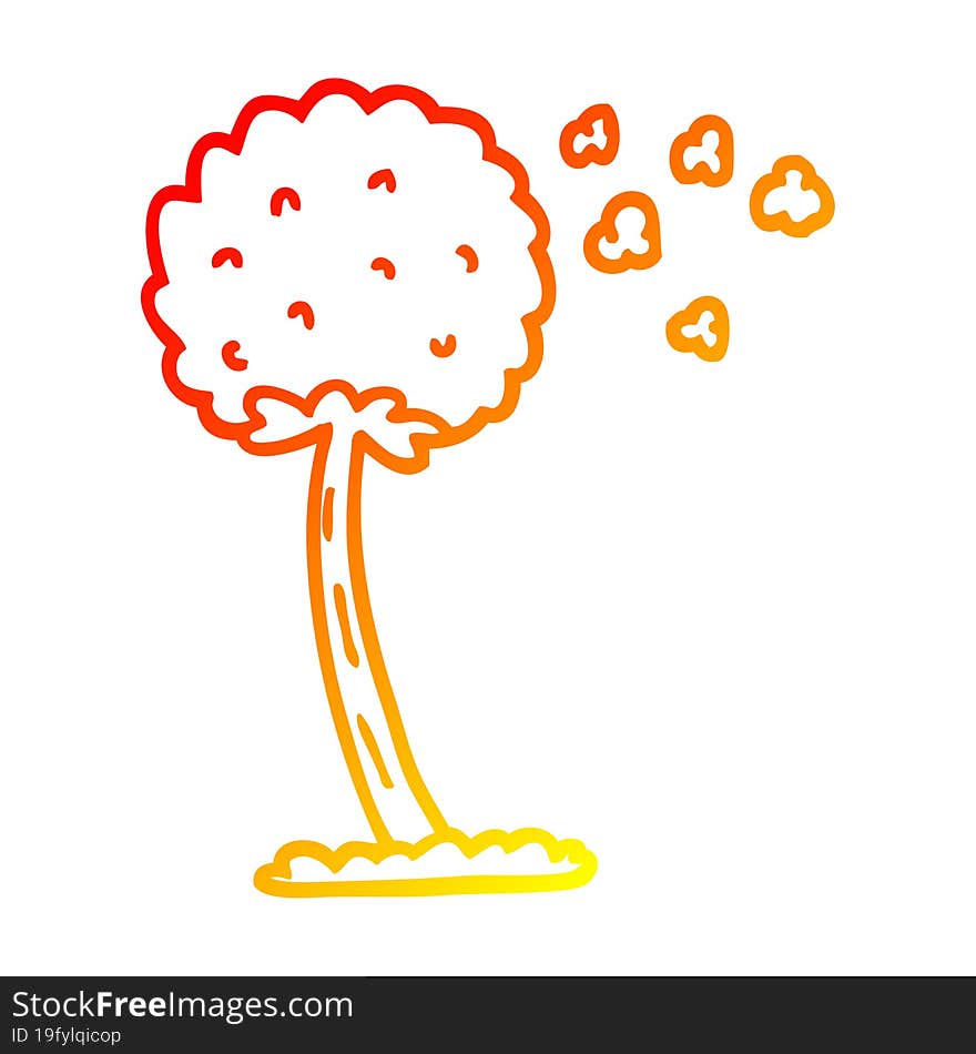 warm gradient line drawing of a cartoon dandelion blowing in wind