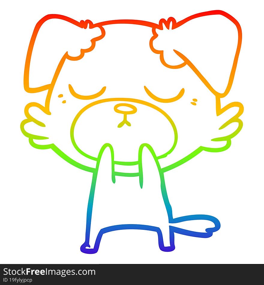 rainbow gradient line drawing of a cute cartoon dog