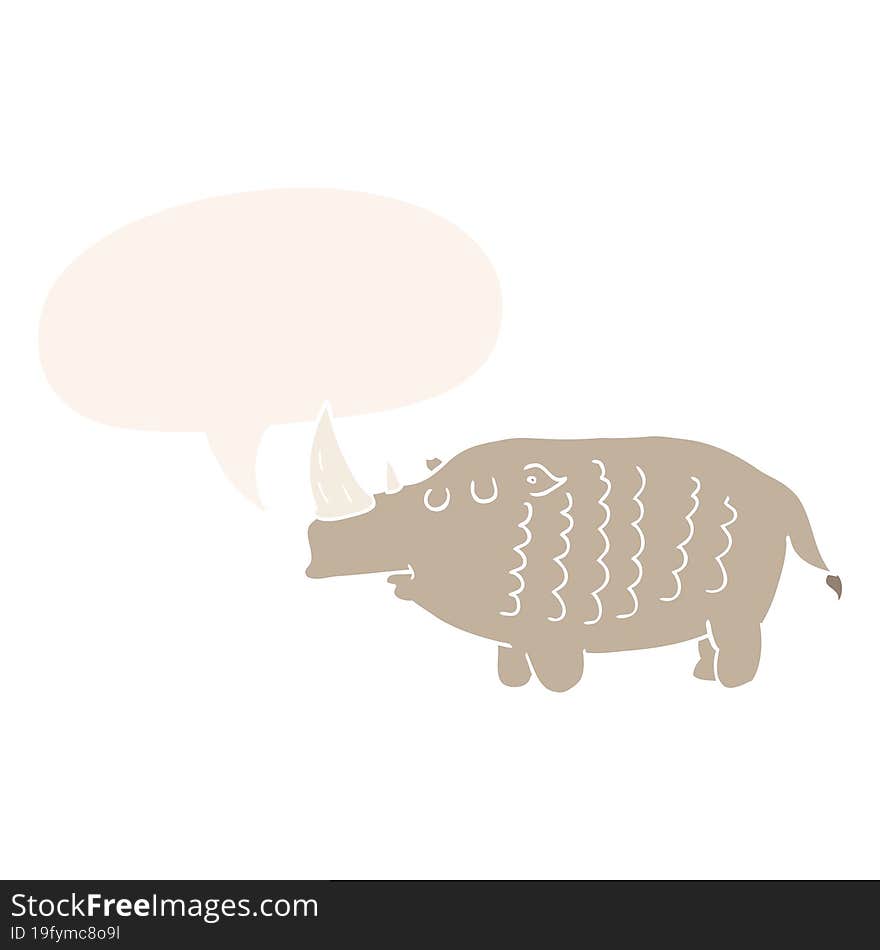 cartoon rhinoceros and speech bubble in retro style