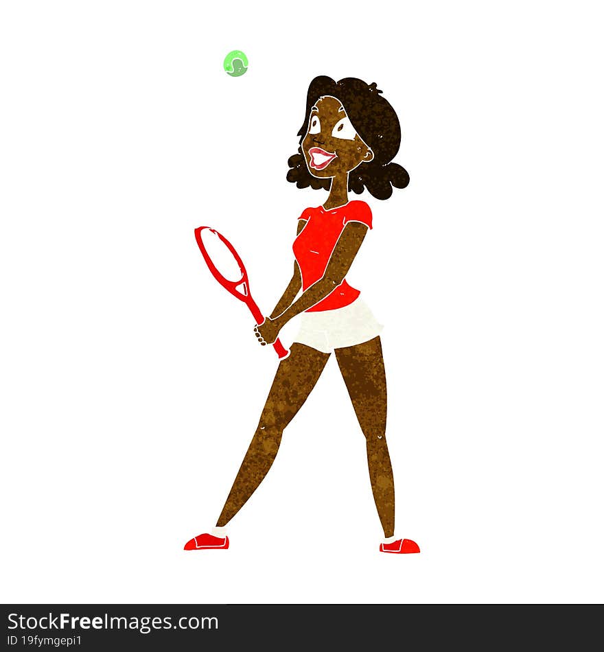 Cartoon Woman Playing Tennis