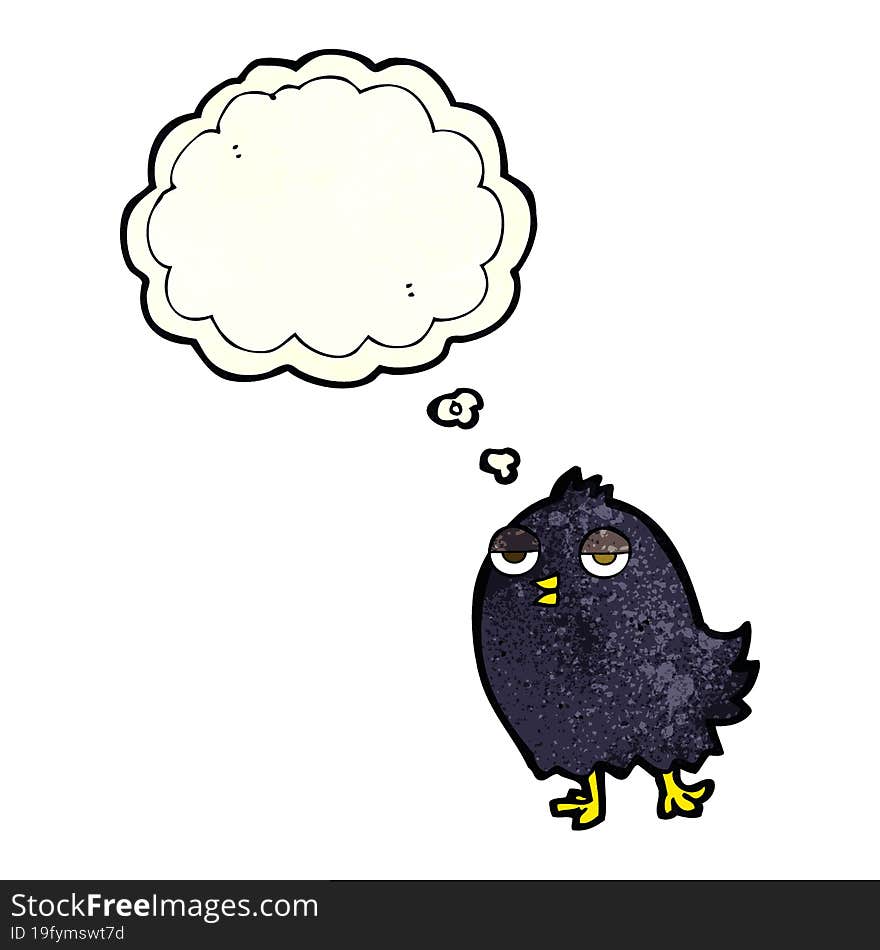 funny cartoon bird with thought bubble