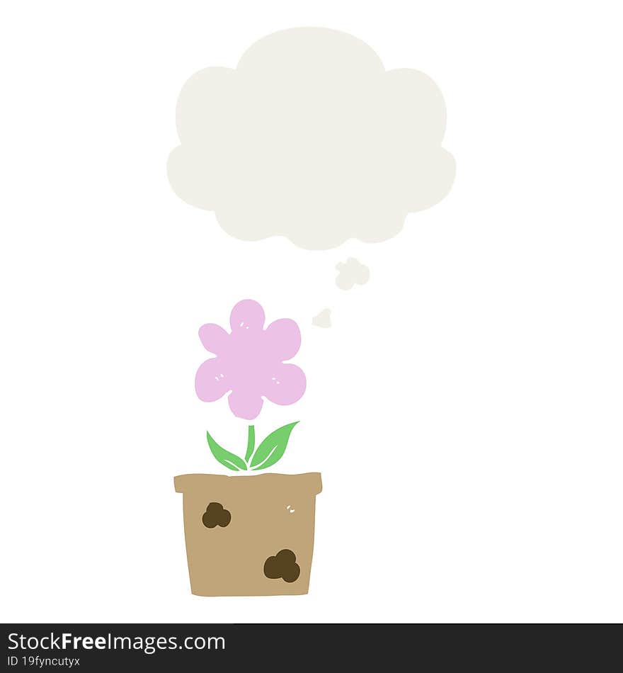 cute cartoon flower and thought bubble in retro style