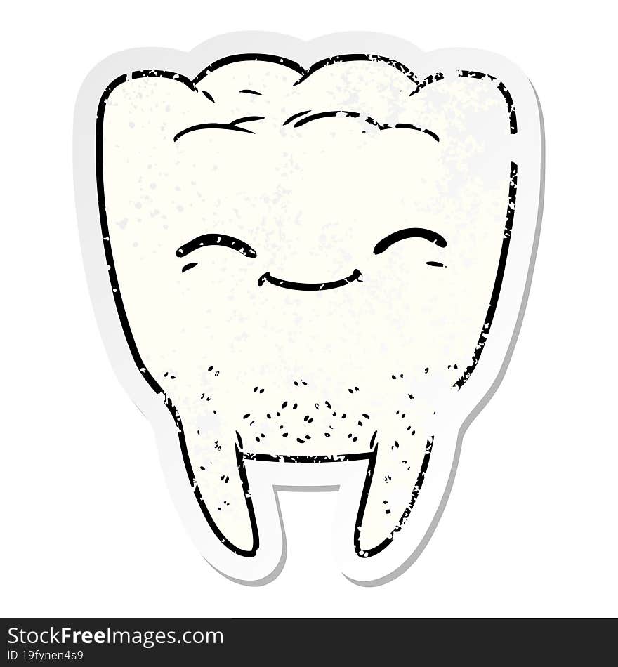 Distressed Sticker Of A Cartoon Tooth