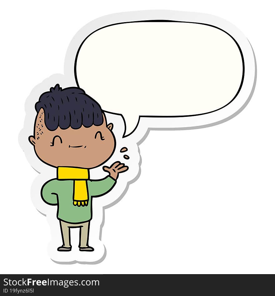 cartoon friendly boy with speech bubble sticker