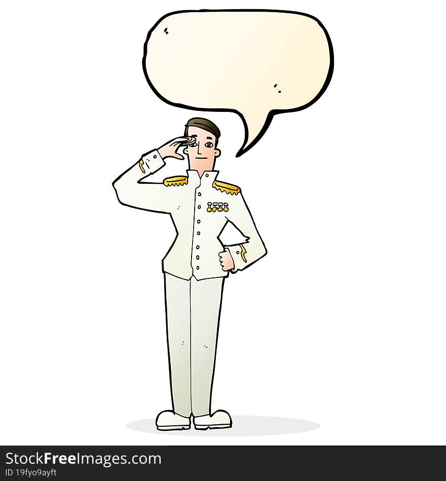 cartoon military man in dress uniform with speech bubble