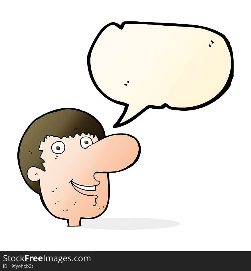 cartoon happy male face with speech bubble