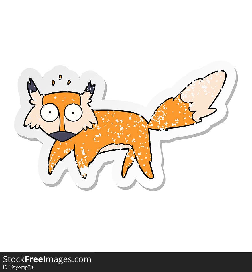 distressed sticker of a cartoon startled fox