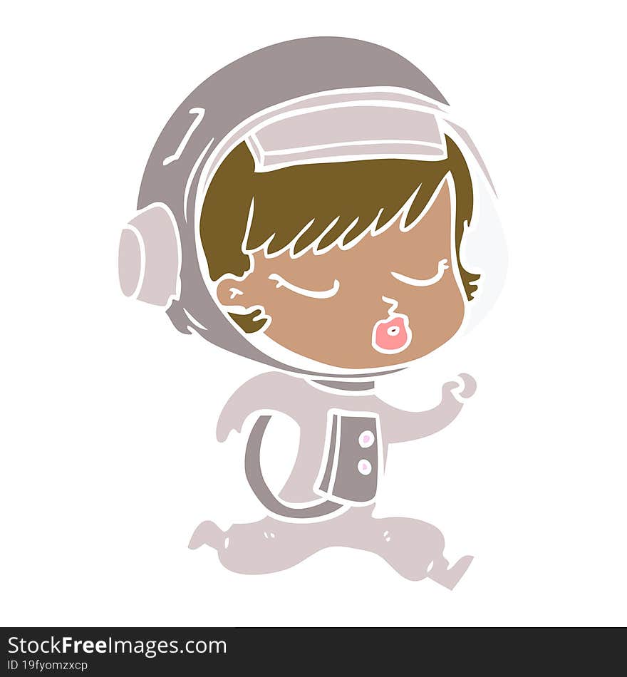 flat color style cartoon pretty astronaut girl running