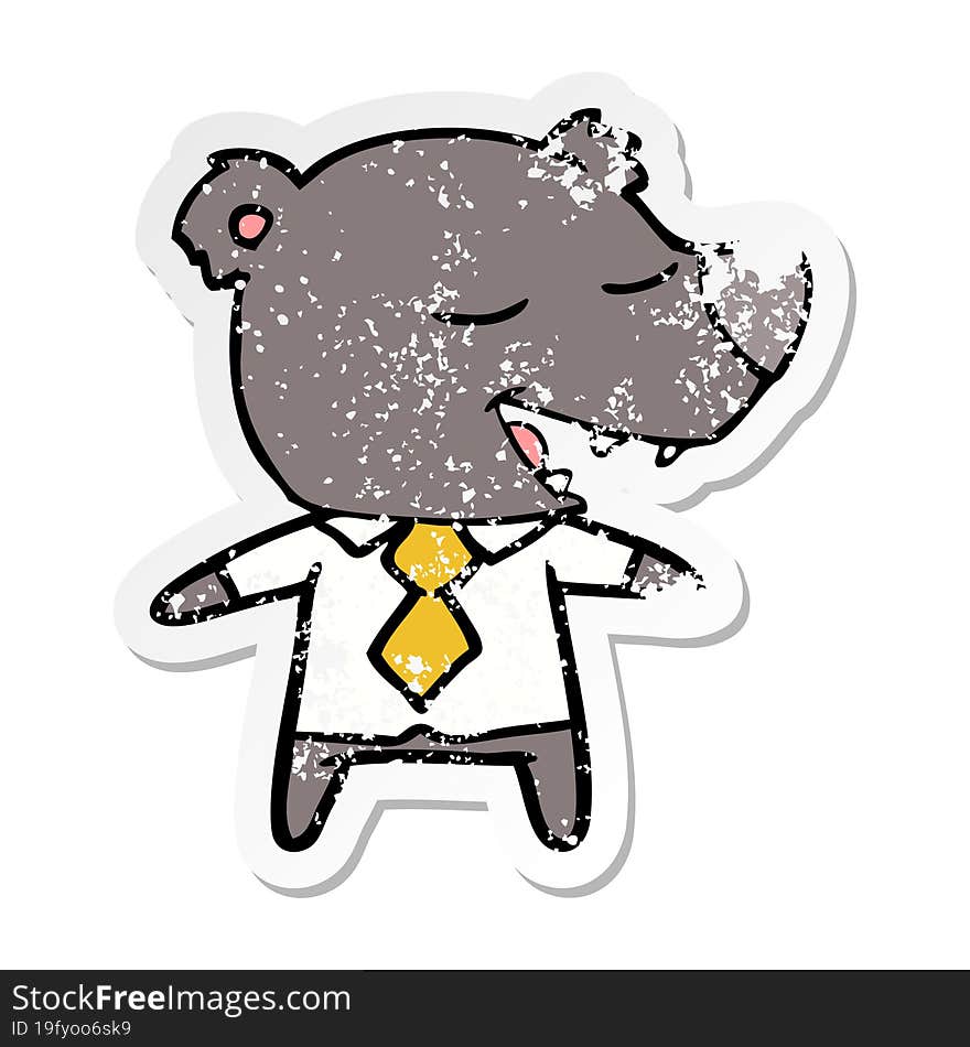 distressed sticker of a cartoon bear wearing shirt and tie