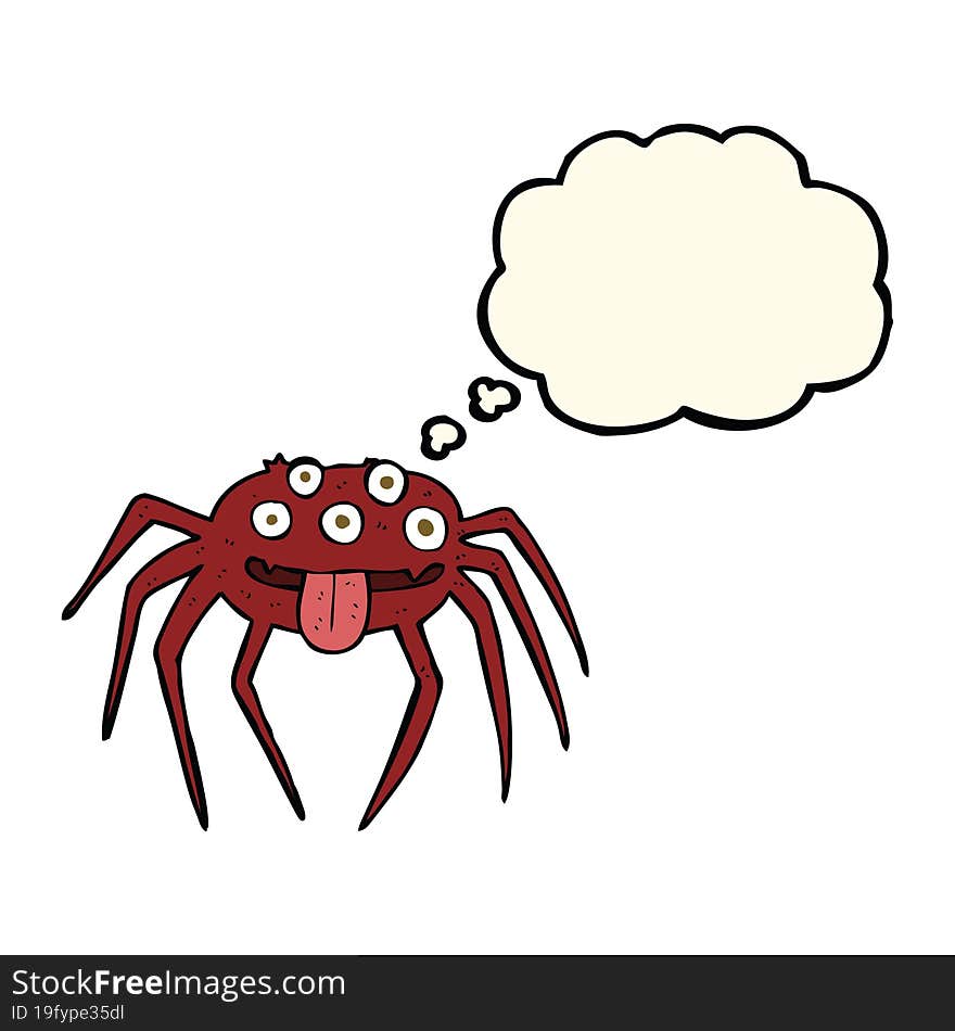 Cartoon Gross Halloween Spider With Thought Bubble