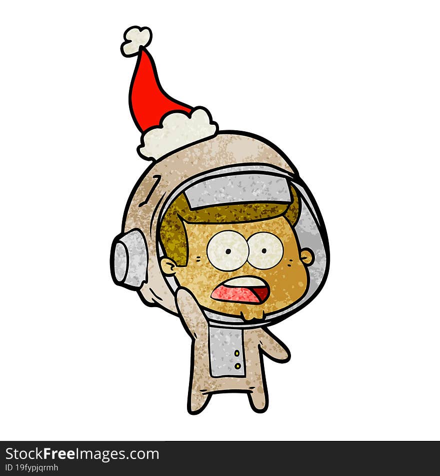 Textured Cartoon Of A Surprised Astronaut Wearing Santa Hat