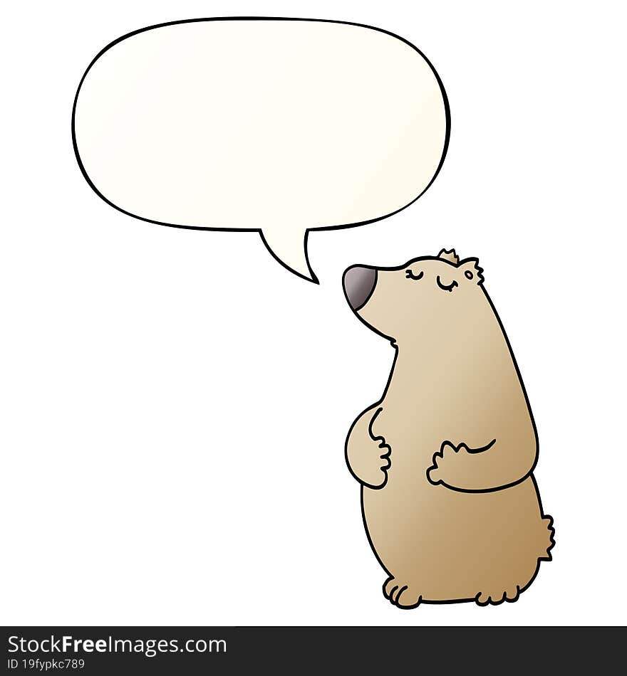 cartoon bear and speech bubble in smooth gradient style