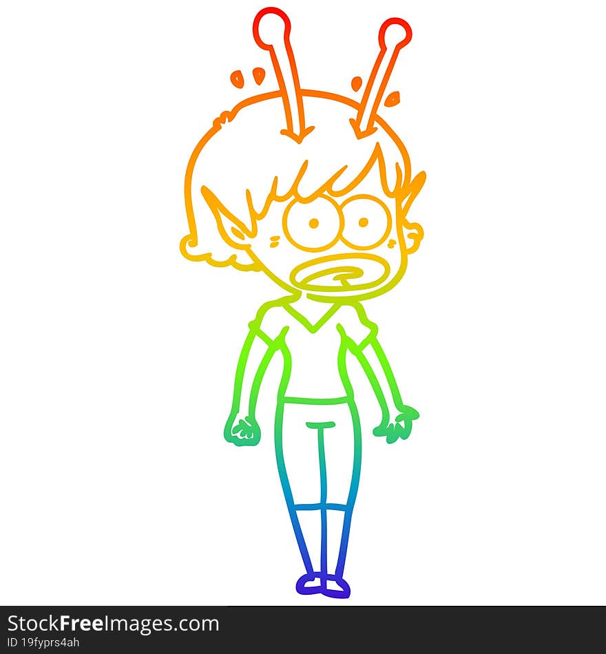 rainbow gradient line drawing cartoon shocked alien girl