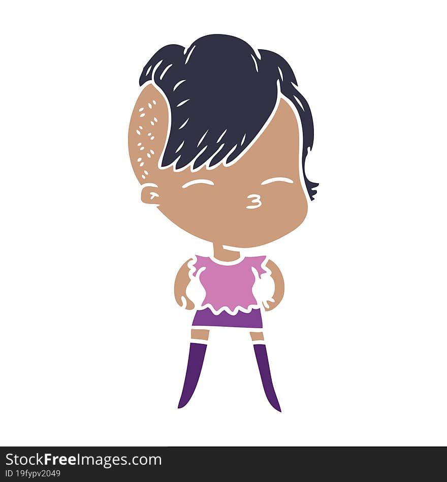 flat color style cartoon squinting girl