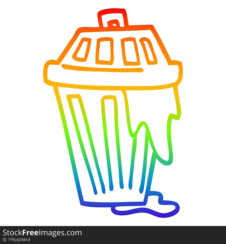 rainbow gradient line drawing of a cartoon waste bin