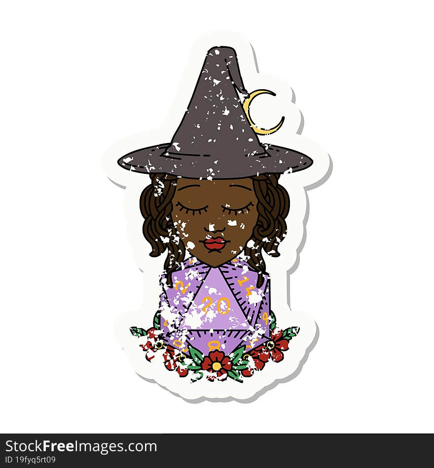 Human Witch With Natural Twenty Dice Roll Illustration