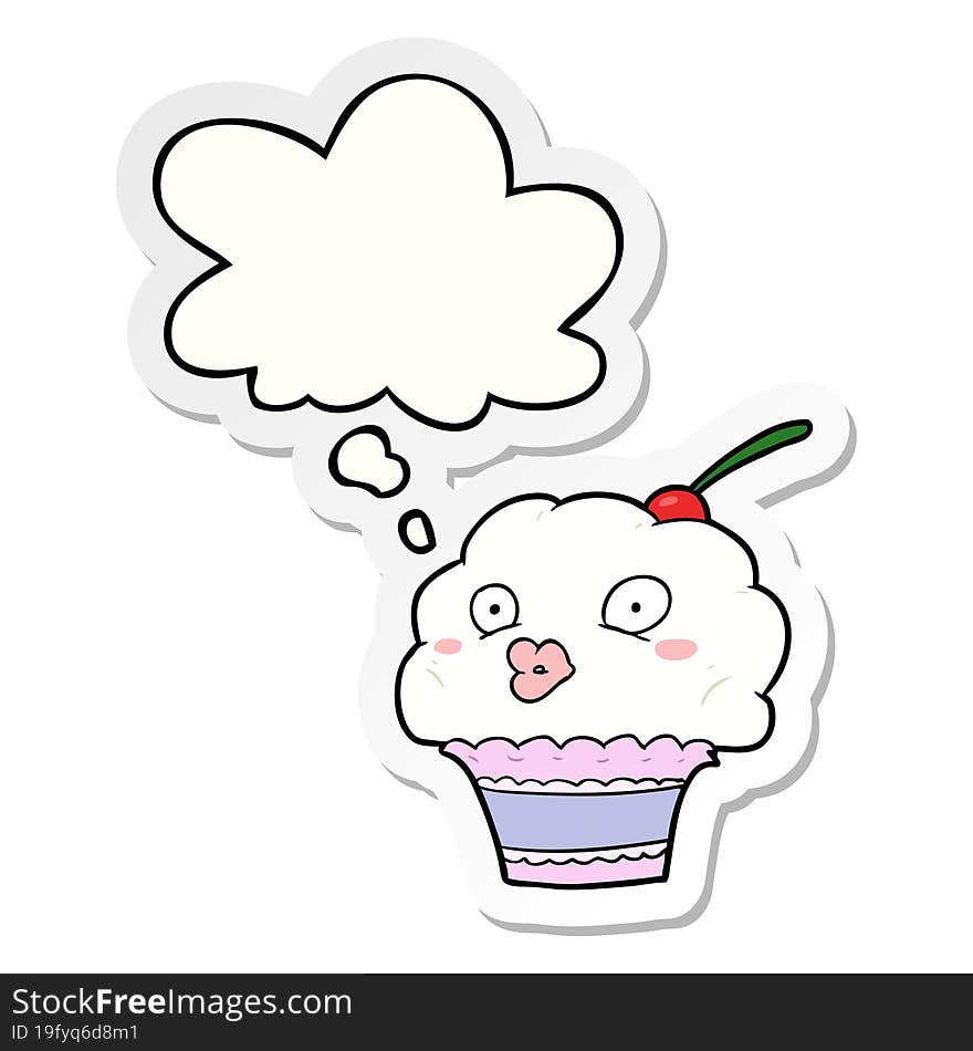 cartoon cupcake with thought bubble as a printed sticker