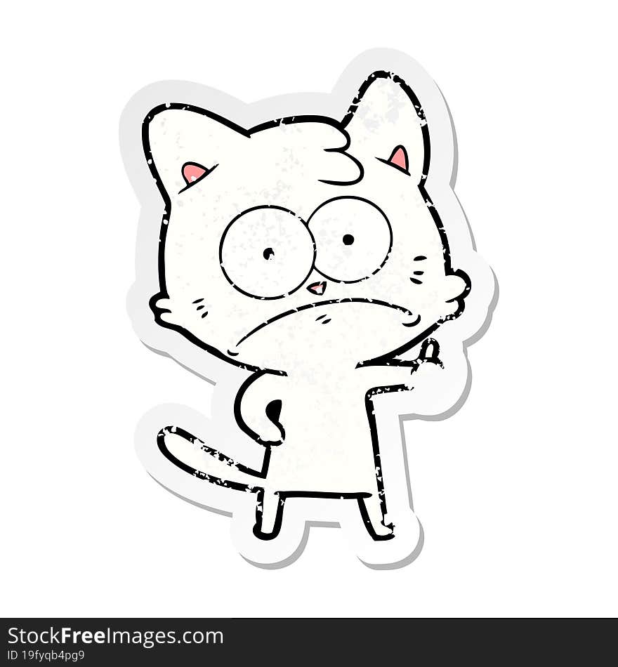 distressed sticker of a cartoon nervous cat