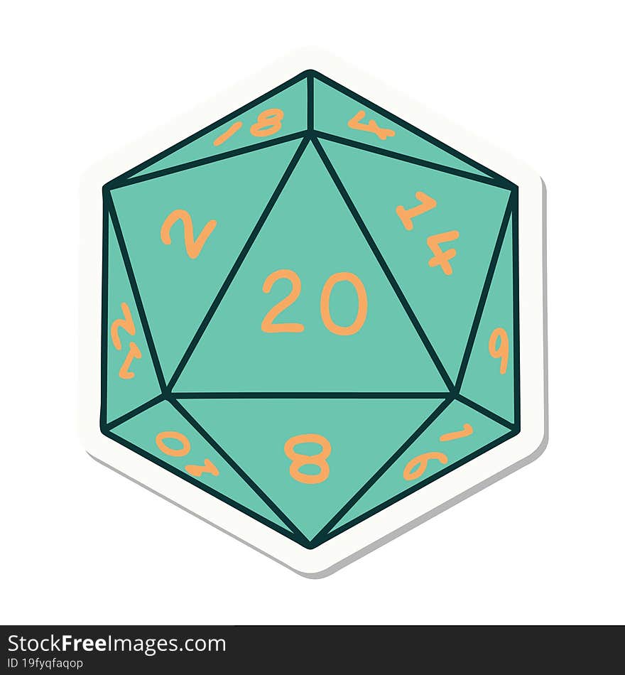 sticker of a natural 20 D20 dice roll. sticker of a natural 20 D20 dice roll