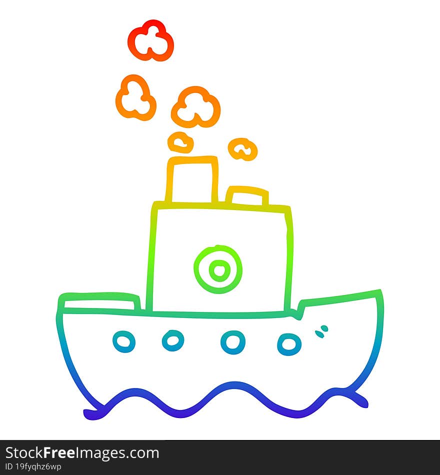 rainbow gradient line drawing cartoon ship