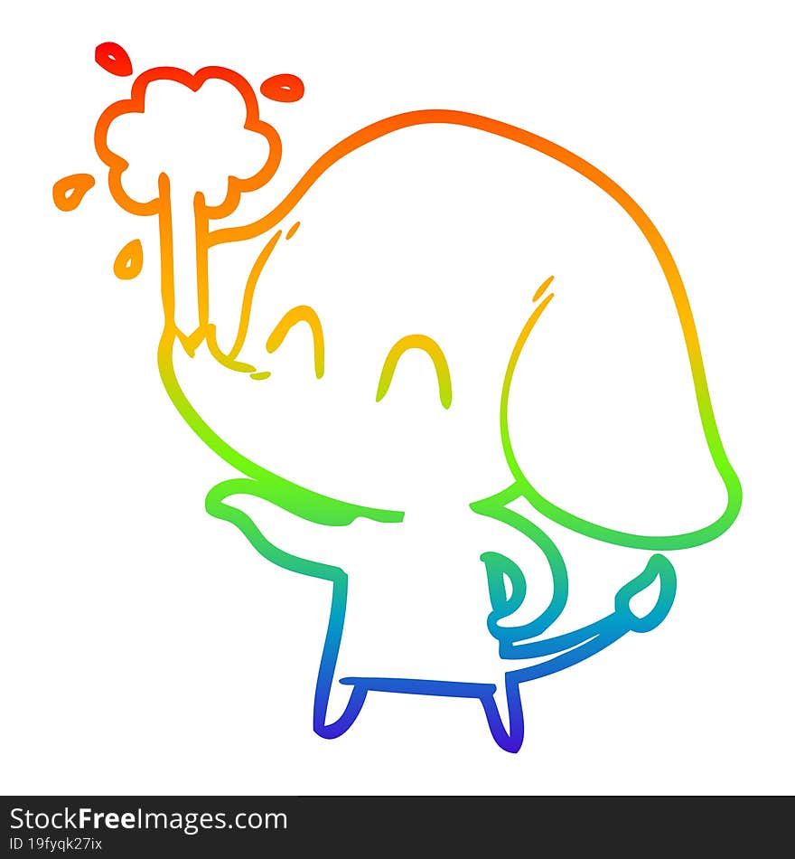 rainbow gradient line drawing cute cartoon elephant spouting water