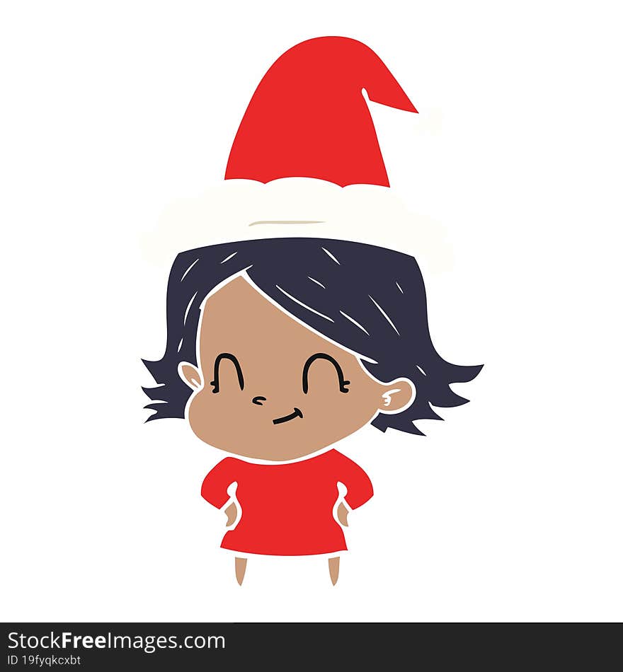 Flat Color Illustration Of A Friendly Girl Wearing Santa Hat