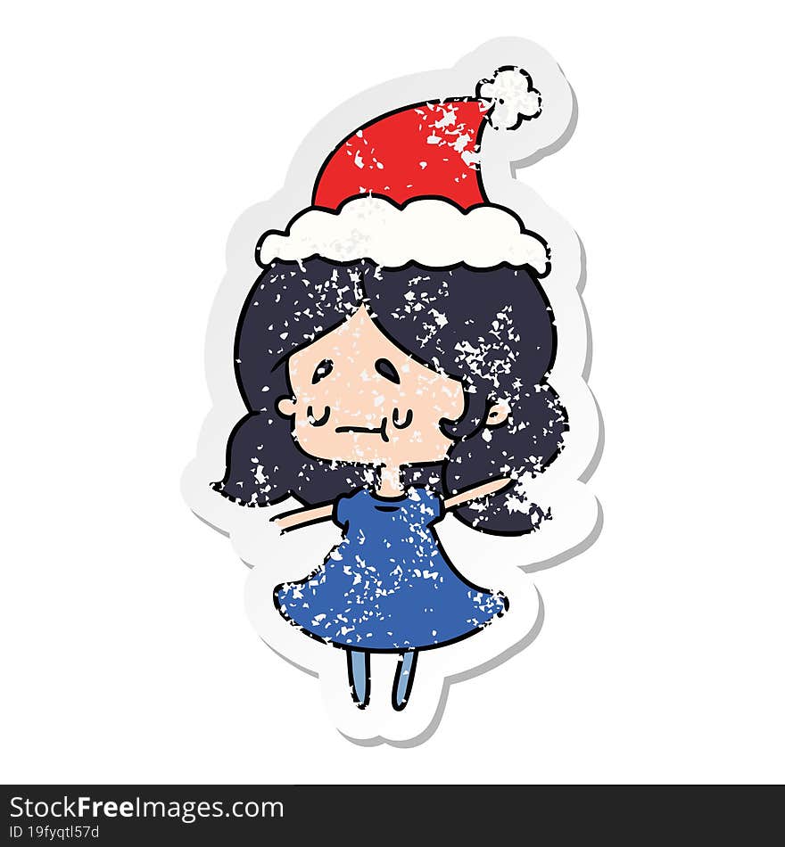 christmas distressed sticker cartoon of kawaii girl