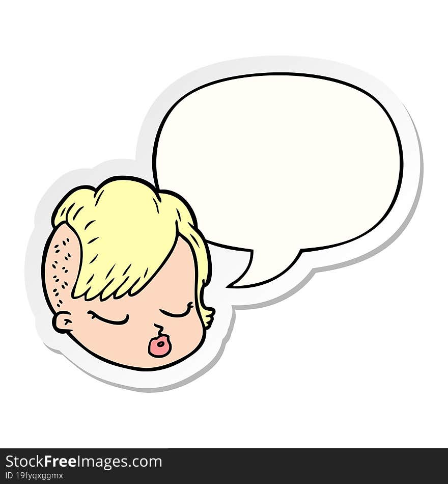 cartoon female face and speech bubble sticker