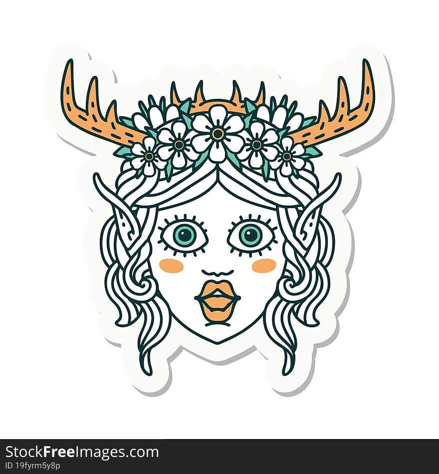 sticker of a elf druid character face. sticker of a elf druid character face