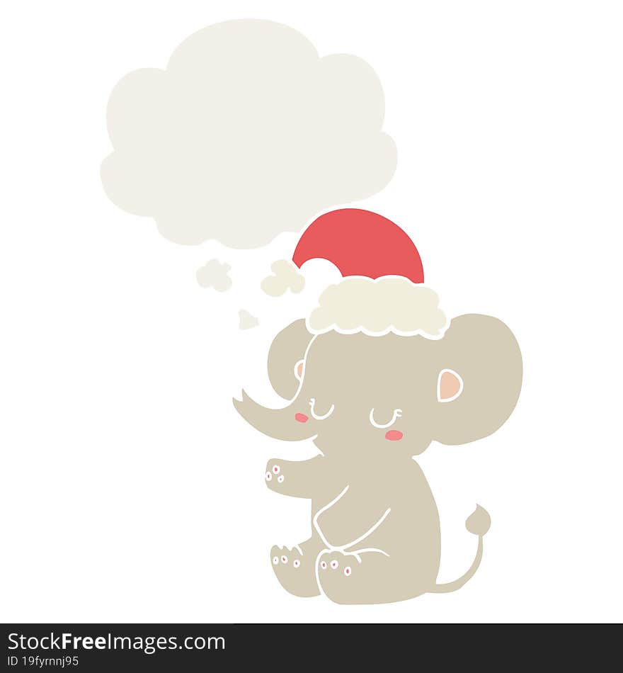 Cute Christmas Elephant And Thought Bubble In Retro Style