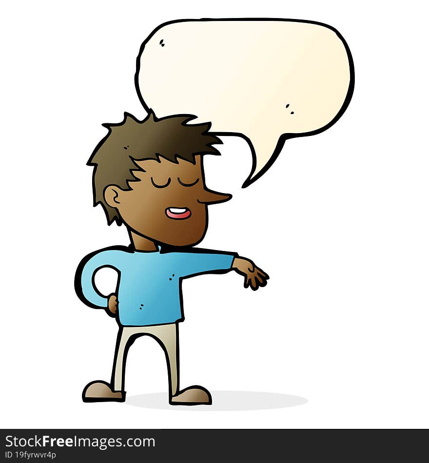 cartoon man making dismissive gesture with speech bubble