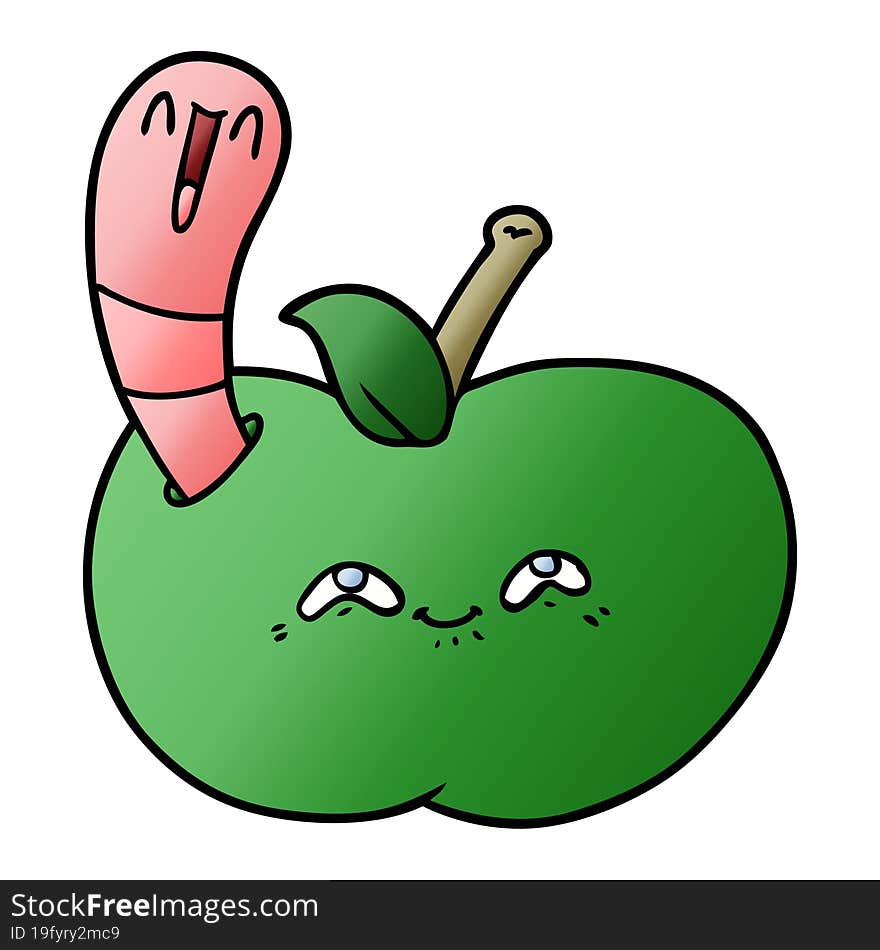 cartoon worm in happy apple. cartoon worm in happy apple