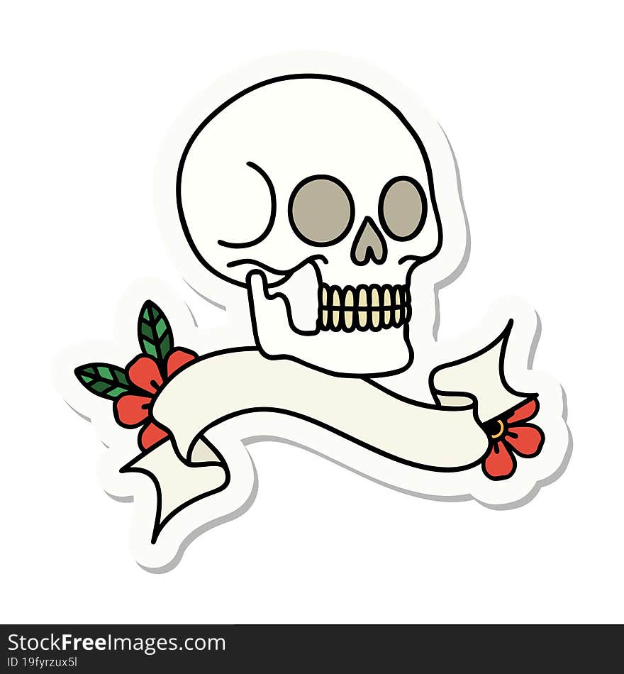 tattoo sticker with banner of a skull