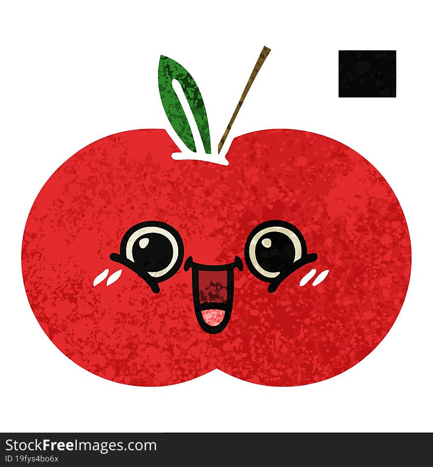 retro illustration style cartoon red apple