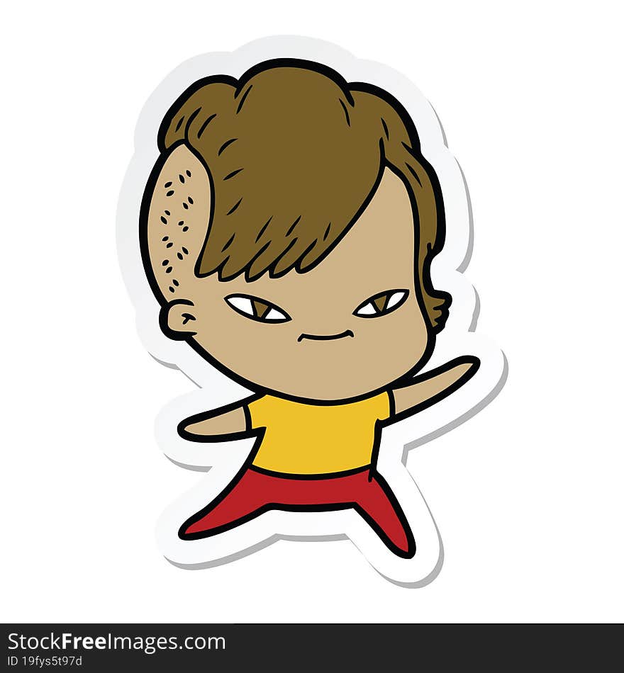 Sticker Of A Cute Cartoon Girl With Hipster Haircut