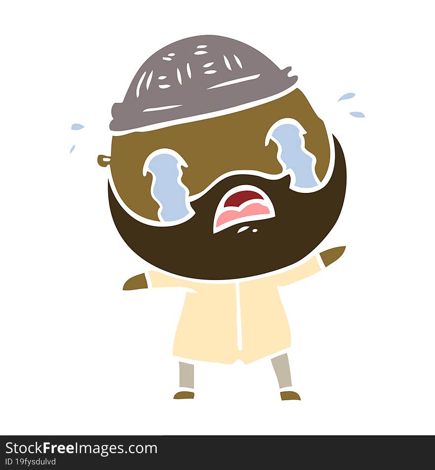 Flat Color Style Cartoon Bearded Man Crying